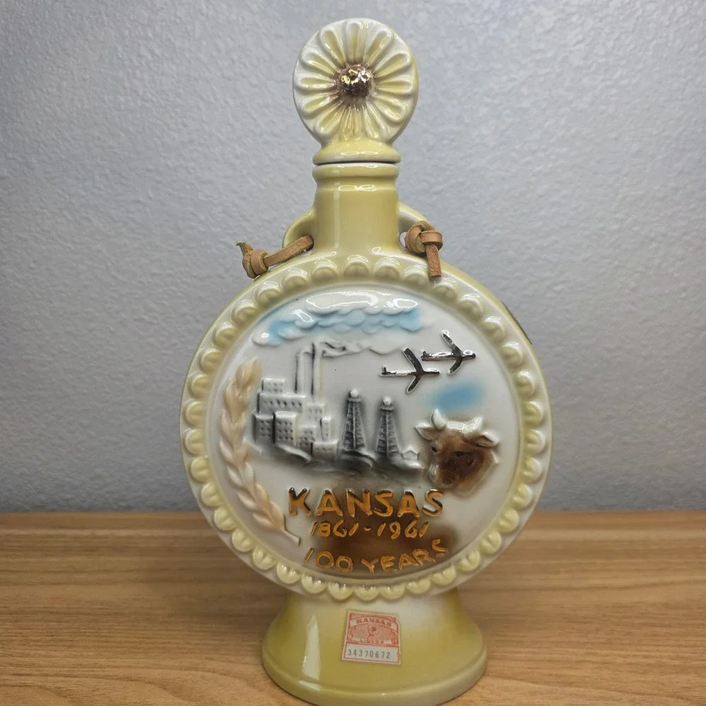 Vintage 1961 Jim Beam Kansas Centennial 1861-1961 Souvenir Whiskey Decanter 12